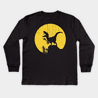 Funny Halloween Dinosaur Moon Silhouette Velociraptor Kids Long Sleeve T-Shirt